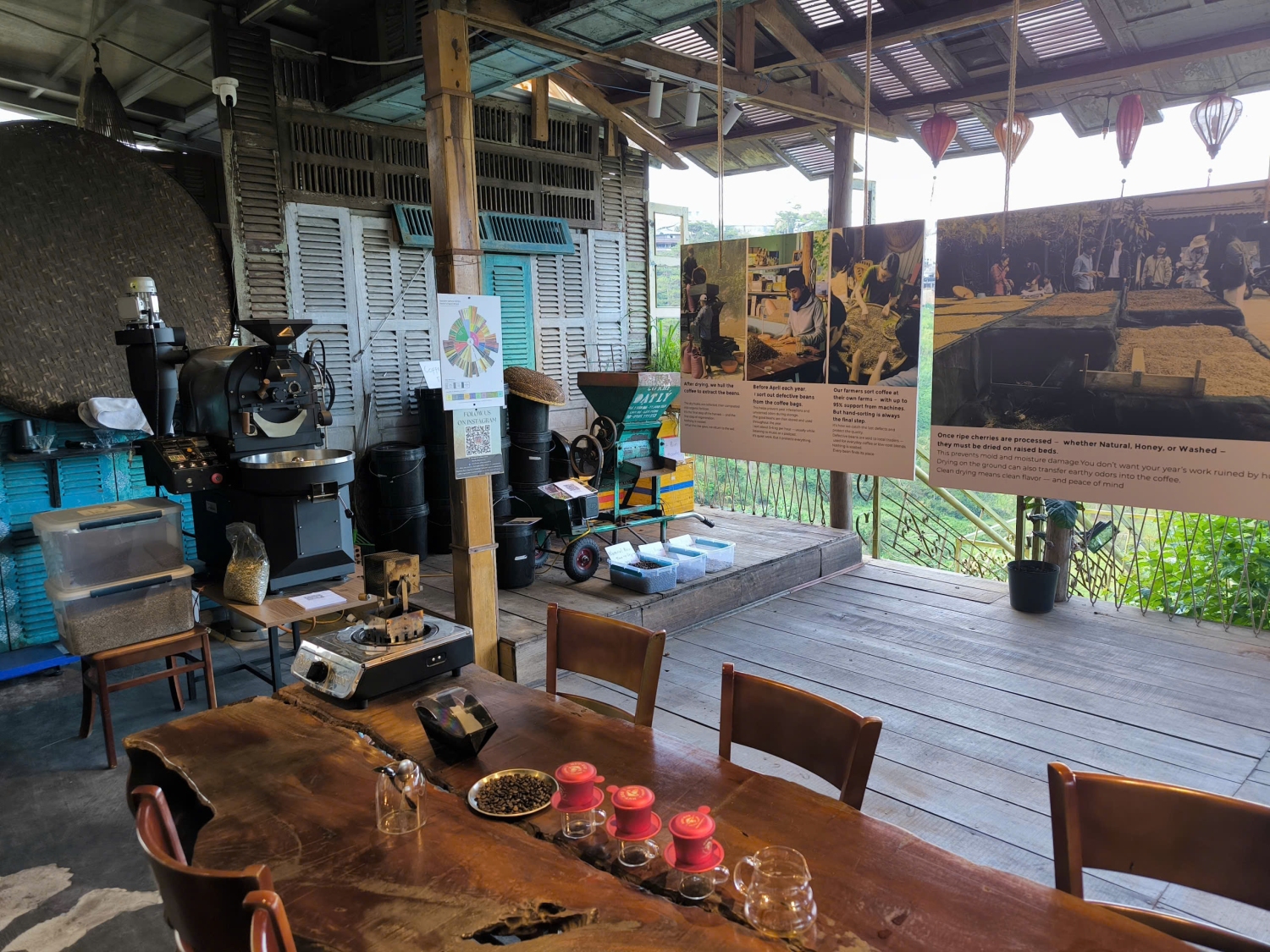Coffee processing and sustainability showcase at HuyEco Café.